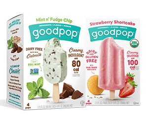 Two boxes of creamy pops: Mint n' Fudge Chip and Strawberry Shortcake.