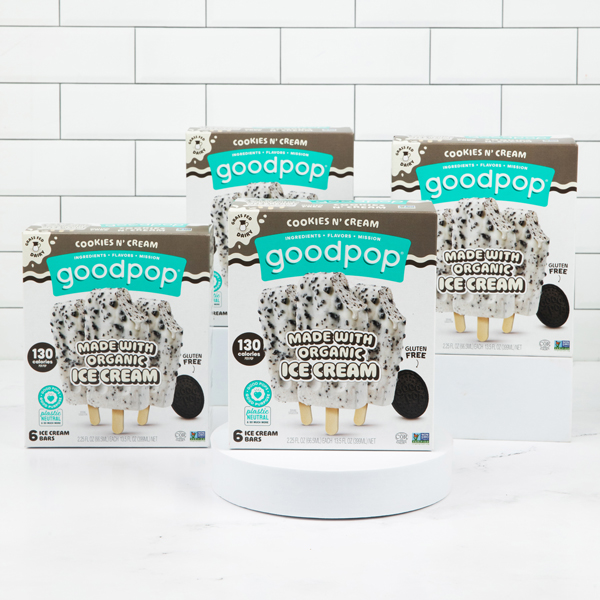 Four boxes of GoodPop Cookies n' Cream ice cream bars