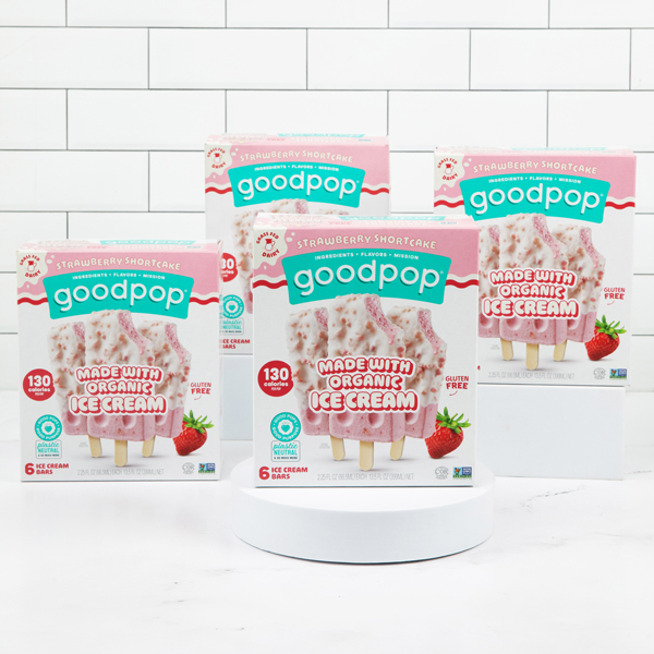 Four boxes of GoodPop Strawberry Shortcake ice cream bars